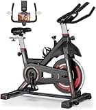 Caromix Exercise Bike, Magnetic Stationary Bike with Pad Mount and Comfortable Seat Cushion, Indoor Cycling Bike with Silent Belt Drive for Home, LCD Display with Pulse, 300lbs Weight Capacity