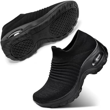 STQ Walking Shoes Women Slip on Sneakers Work Non Slip Tennis Orthopedic Comfortable Arch Support Nursing Plantar Fasciitis Breathable Mesh Fashion Ladies All Black 8