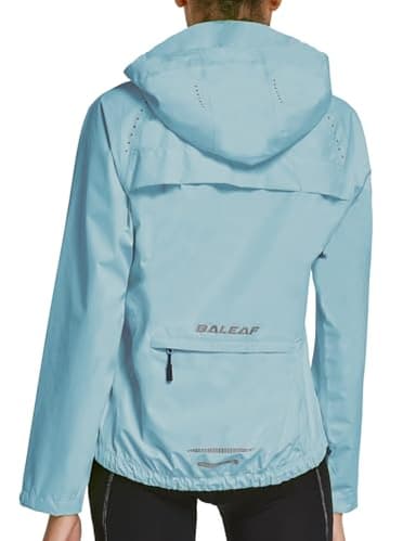 baleaf Women's Rain Jackets Waterproof Windbreaker Running Windproof Lightweight Cycling Jacket Reflective Packable Hooded Light Blue XL