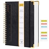 EOOUT Spiral Notebook 8.5” x 11”, A4 300 Pages Hardcover Leather Journals for Women Men, College Ruled Lined Notebooks with 100GSM Thick Paper, Spiral Journal for Work School(Black)
