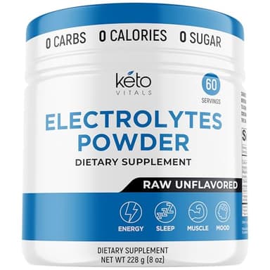 Keto Vitals RAW Unflavored Electrolyte Powder - Sugar Free Electrolytes for Fasting, Keto & Hydration - No Sugar, No Flavor - Flavorless Electrolytes Powder Tub - 60 Servings