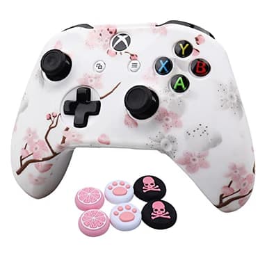 RALAN Cherry Blossoms Skin, Sakura Silicone Controller Cover Skin Protector Compatible for Xbox Ones Controller (Pink Pro Thumb Grip x 2,Cat Grips x 2,Skull Cap x 2).