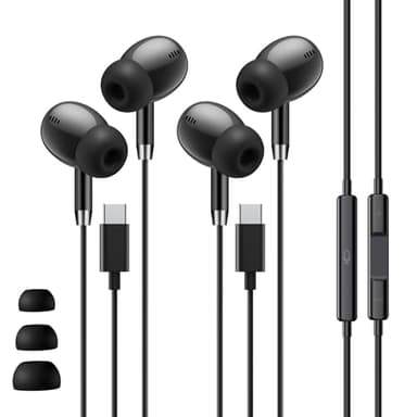 USB C Headphones for Samsung S26 Ultra S25, Wired Earbuds USB C, USBC Headphones [Clear Microphone] Noise Cancelling HiFi Ear Buds Pods for iPhone 17 16 15, Android/School/Travel [Black] 2 Pack