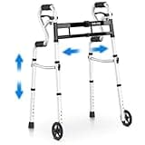 Delog Narrow Folding Walker for Seniors, 3 in 1 Folding Walker with 5” Front Wheels Width Adjustable Compact Standard Walker Support Up to 350lbs, FSA/HSA Eligible