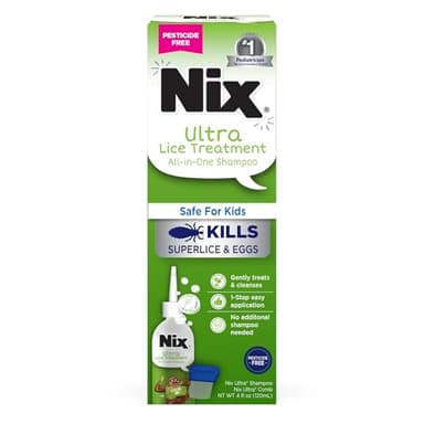 Nix Ultra Superlice Treatment, All-in-One Shampoo, 4 Fl Oz & Lice Removal Comb