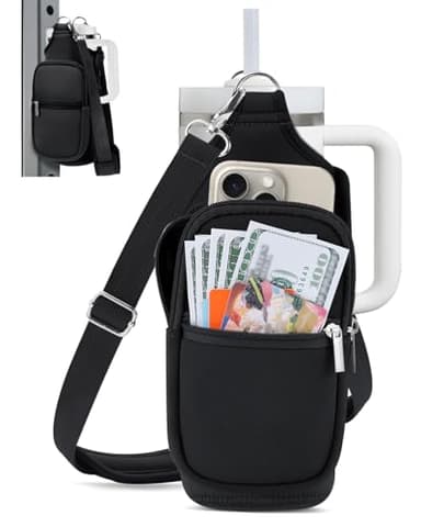 IPOW Magnetic Gym Bag Water Bottle Carrier Holder with Phone Pockets & Shoulder Strap for Men Women,Water Bottle Holder, Gym Pouch, Crossbody Bag for Travel, Sports, Work, Fitness - Black