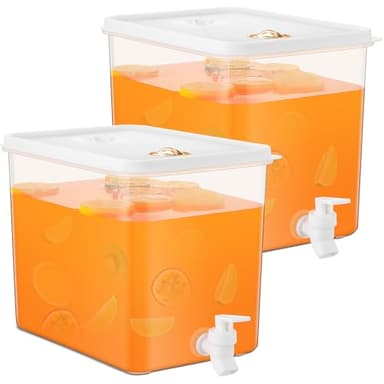 Domensi 2 Pack 2 Gallon Drink Dispenser for Fridge with Spigot Water Dispenser Leak Proof Lids Filter Screen Beverage Juice Container Sealed Plastic Lemonade Milk Cold Hot Drink Tea Jug for Party