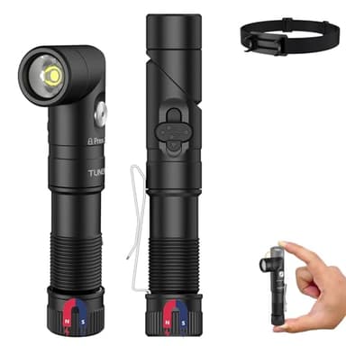 TUNENGE T21X 1400 Lumen Small LED Flashlight Rechargeable, Super Bright 90 Degree EDC AA Pocket Flashlight with Magnet, Adjustable Headlamp, Mini Tactical Light & Clip for Camping Running Hiking