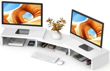 TAVR Furniture Dual Monitor Stand Riser, Computer Monitor Stands for 2 Monitors, Extra Long Multifunctional Desktop Organizer Riser for Computer, Laptop, PC, Printer, TV, Max 43.3" Length, White