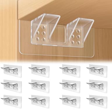 Jaxbo 12 Pcs Punch Free Shelf Support Peg，Self Adhesive Support Shelf Bracket，Strong Load Bearing for Shelves Kitchen Cabinet Book Closet