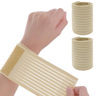2 PCS Elastic Wrist Support Band Wrap Breathable Wrist Brace Adjustable Wrist Straps Support Relieves Wrist Pain Arthritis Tendonitis Sports Use for Men and Women Right & Left (Nude)