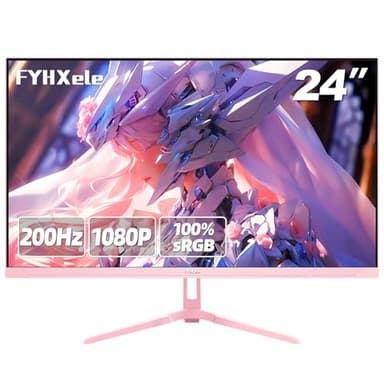 FYHXele 24 inch 200Hz Gaming Monitor, FHD 1080P Fast IPS PC Gaming Monitor, 1ms, freesync, 99% sRGB, USB/DisplayPort/HDMI/Eye Care/VESA Mountable-Pink