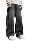 DFGIGT Hip Hop Baggy Jeans for Men Stylish Wide Leg Skater Jeans Loose Fit Denim Pants Streetwear Y2k 2000s Jinco Extra Oversized Relaxed Extreme Skateboard,A20 Black,Large
