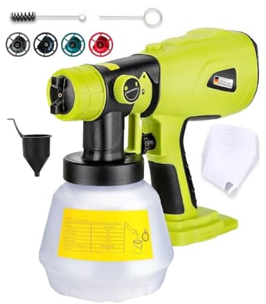 GRVODFRTA Cordless Paint Sprayer Compatible with Ryobi One 18V Battery 1000ml Capacity HVLP Spray Paint Gun 3 Patterns and 4 Nozzles for Wall Fence Furniture House Painting(Battery Not Included)
