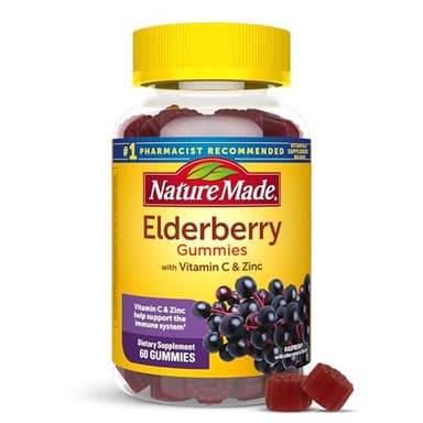 Nature Made Elderberry Gummies with Vitamin C and Zinc, Dietary Supplement for Immune Support, 60 Elderberry Gummies, 30-Day Supply