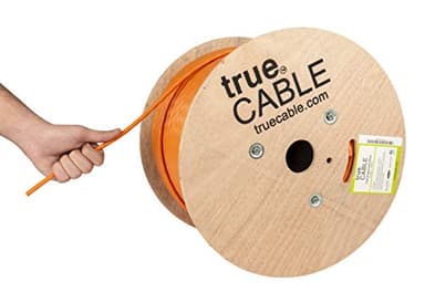 TRUE CABLE Cat6A Riser (CMR), Bulk Ethernet Cable, 1000ft, Orange, 23AWG Solid Bare Copper, Unshielded Twisted Pair (U/UTP), 750MHz, PoE++ 100W, ETL Listed