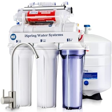 iSpring RCC7AK-UV, NSF Certified, 7-Stage Under Sink Reverse Osmosis Water Filtration System with Alkaline Remineralization and UV Filter, Patented Top-Mounted Faucet Design for Easy Installation