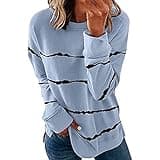 Ceboyel Womens Crew Neck Sweatshirt 2023 Striped Color Block Blouese Shirts Long Sleeve Pullover Tops Fall Fashion Clothes Fall Sweaters Light Blue L