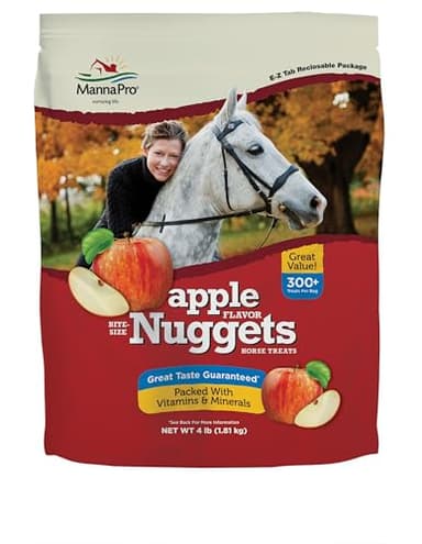 Manna Pro Bite-Size Nuggets for Horses, Pocket Sized Training Horse Treats, Apple Flavored Treats, Packs with Vitamins & Minerals, Great Taste Guaranteed, 4 lbs