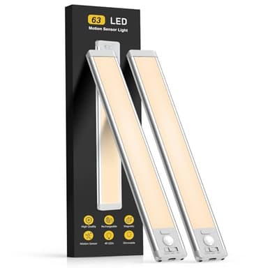 MCGOR 14.7inch Under Cabinet Lighting, 2 Pack Rechargeable Motion Sensor Light Indoor, 5 Levels Dimmable Magnetic Closet Lights, Wireless Under Counter Lights for Kitchen, Stairs,Hallway