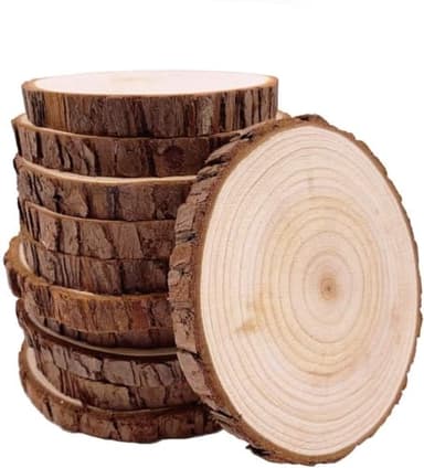Unfinished Natural with Tree Bark Wood Slices 10 Pcs 4.2-4.7 inch Disc Coasters Wood Coaster Pieces Craft Wood kit Circles Crafts Christmas Ornaments DIY Crafts with Bark for Crafts Rustic Wedding