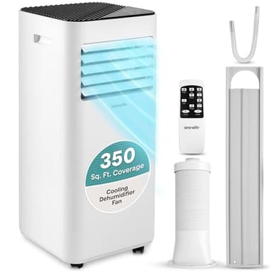SereneLife Portable Conditioner, 8000 BTU 3-in-1 Compact Standing Air Conditioner for Rooms Up to 300 Sq. Ft., Energy Efficient Floor AC Unit with Remote Control, Universal Casters, Window Mount Kit