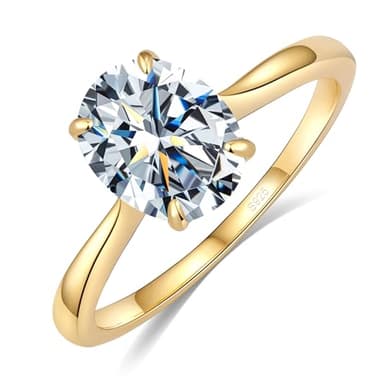 Aurora & Fiori 1 Carat Oval Moissanite Rings For Women,S925 Sterling Silver Moissanite Oval Solitaire Style with 18K Yellow Gold Plated, Ideal Gift for Women Size 7