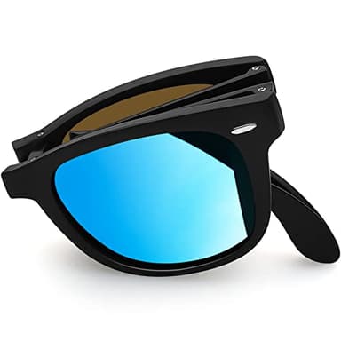 Joopin Square Folding Sunglasses Polarized UV Protection Fold Up Sun Glasses Foldable Shades for Women Men (Black Mirrored Blue)