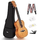 Enya Concert Ukulele 23 Inch Solid Mahogany Top Ukelele for Beginner with Gig bag, Capo, Strap, Strings, Pick (EUC-25D Nature)