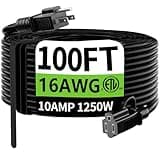 HUANCHAIN Indoor Outdoor Black Extension Cord 100 ft Waterproof, 16/3 Gauge Flexible Cold-Resistant Appliance Extension Cord Outside, 10A 1250W 16AWG SJTW, 3 Prong Heavy Duty Electric Cable, ETL