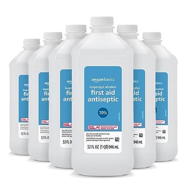 Amazon Basics 70% Isopropyl Alcohol First Aid Antiseptic for Treatment of Minor Cuts, Scrapes and Burns, Prevents Infection, Unscented, 32 fl oz, Pack of 6 (Previously Solimo)