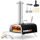 PIZZELLO 12" Outdoor Pizza Oven Propane and Wood Fired Pizza Maker Multi-Fuel Pizza Ovens with Gas Burner, Wood Tray, Pizza Stone, Pizza Peel, Cutter, Cover, Forte Gas (Black)