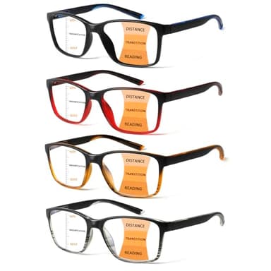 VisiWell 4 Pack Progressive Multifocus Reading Glasses Blue Light Blocking Readers for Men Women with Spring Hinge (4 Mix Color, 1.50, x)