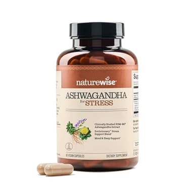 NatureWise Ashwagandha for Stress - With KSM-66 Extract, GABA, L-Theanine, Rhodiola Rosea - Herbal Mood & Sleep Support - Vegan, Non-GMO, Gluten-Free - 60 Capsules[1-Month Supply]