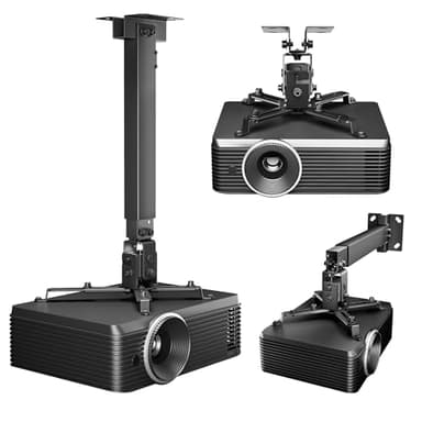 PEGZONE Projector Ceiling Mount with Extension Pole, Wall&Ceiling Adjustable Bracket 3-in-1, Universal Projector Holder for Home Theater & Office, 44lbs, Compatible with Epson/Optoma, Black