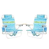 FREETOUR 2 Pack Backpack Beach Chairs for Adults Capacity 300 Lb Low 5 Position Beach Chair with Pouch Straps Folding Lightweight Reclining Aluminum (Blue Green Stripes)