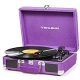 Velvet Vinyl Record Player - 33 45 78 RPM Portable Suitcase Vintage Turntable with USB Recording, Bluetooth, Built-in Speakers, Belt-Driven, Purple