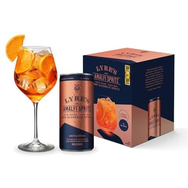Lyre’s Amalfi Spritz 4-Pack, Ready to Drink Non-Alcoholic Sparkling Mocktail, Award-Winning Zero Proof Italian Aperitif and Non Alcoholic Prosecco, 70 Calories per Can (8.45 Fl Oz x 4)