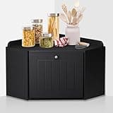 Lzhevsk Black Corner Bread Box for Kitchen Countertop, Large Capacity Bread Storage Container for Homemade Bread, Wood Farmhouse Breadbox Organizer, Food Storage Bin for Kitchen Decor