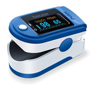 Beurer PO50 Fingertip Pulse Oximeter, Blood Oxygen Saturation & Heart Rate Monitor, 4 Colored Graphic Display Formats, Extra-Small & Light, Strap & Batteries Included