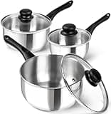 MICHELANGELO Stainless Steel Saucepan with Lid, Triply Base Stainless Steel Pot Set with Bakelite Handle, 1QT & 2QT & 3QT Saucepan Set - 6 Pcs Sauce Pans