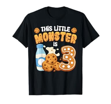Milk and Cookies This Little Monster is 3 3rd Bday Boy Girl T-Shirt