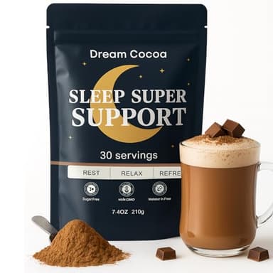 Magnesium Hot Cocoa – Melatonin-Free Natural Sleep Aid Hot Chocolate for Adults with Reishi Mushroom, L-Theanine & Zinc Glycinate – Relaxation & Restful Sleep Support Mushroom Coffee, 30 Servings