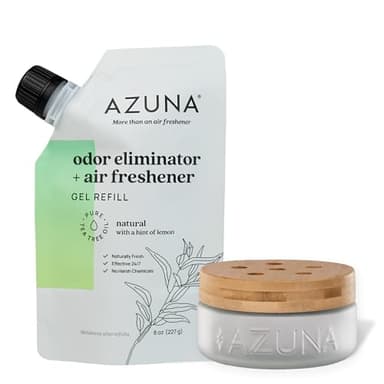 Azuna Air Freshener & Odor Eliminator for Strong Odor | 1 Room Kit Includes (1) Empty Luxe Glass Jar & 8oz Refill with Tea Tree Essential Oil Gel | Natural Scent | Last 60-90 Days