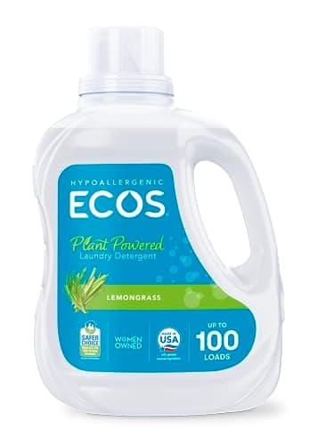 ECOS Laundry Detergent Liquid, 100 Loads - Dermatologist Tested Laundry Soap - Hypoallergenic, EPA Safer Choice Certified, Plant-Powered - Lemongrass, 100 Fl Oz