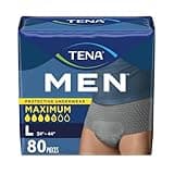 TENA Protective Adult Incontinence Underwear for Men, Maximum, Large, Grey, Disposable, 80 Count (4 Packs of 20)