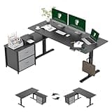 FLEXISPOT 63'' L Shaped Standing Desk with Drawers and Shelves, Large Corner Stand Up Desk with Headphone Hooks for Home Office, Black Top+ Black Frame