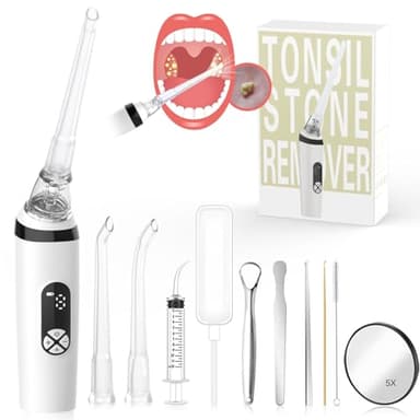 Voraiya Electronic Tonsil Stone Remover 10-in-1 Deep Tonsils Stone Removal Kit, 8 Suction Modes, Soft Silicone Probes, LED Light, Tonsil Stones Vacuum with Tongue Scraper Fight Bad Breath