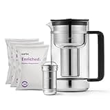 aarke Purifier Large - 1.66 L Glass Water Filter Pitcher Bundle, Refillable Stainless Steel Filter, BPA-Free, Includes (3-Pack) Refill Enriched Granules, Reduce Heavy Metals and Adds Minerals