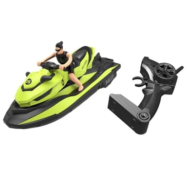 Rinnland 2.4 GHz RC Motorboat, Dual-Motor 10 km/h High-Speed Electric Racing Jet Ski Toy, 50 m Control Range, 20 min Play, Low-Battery Alarm, Distachable Driver Figure for Kids & Adults (Green)